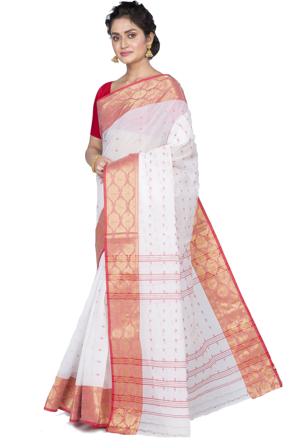 White Pure Cotton Asmani Tant Saree (181)